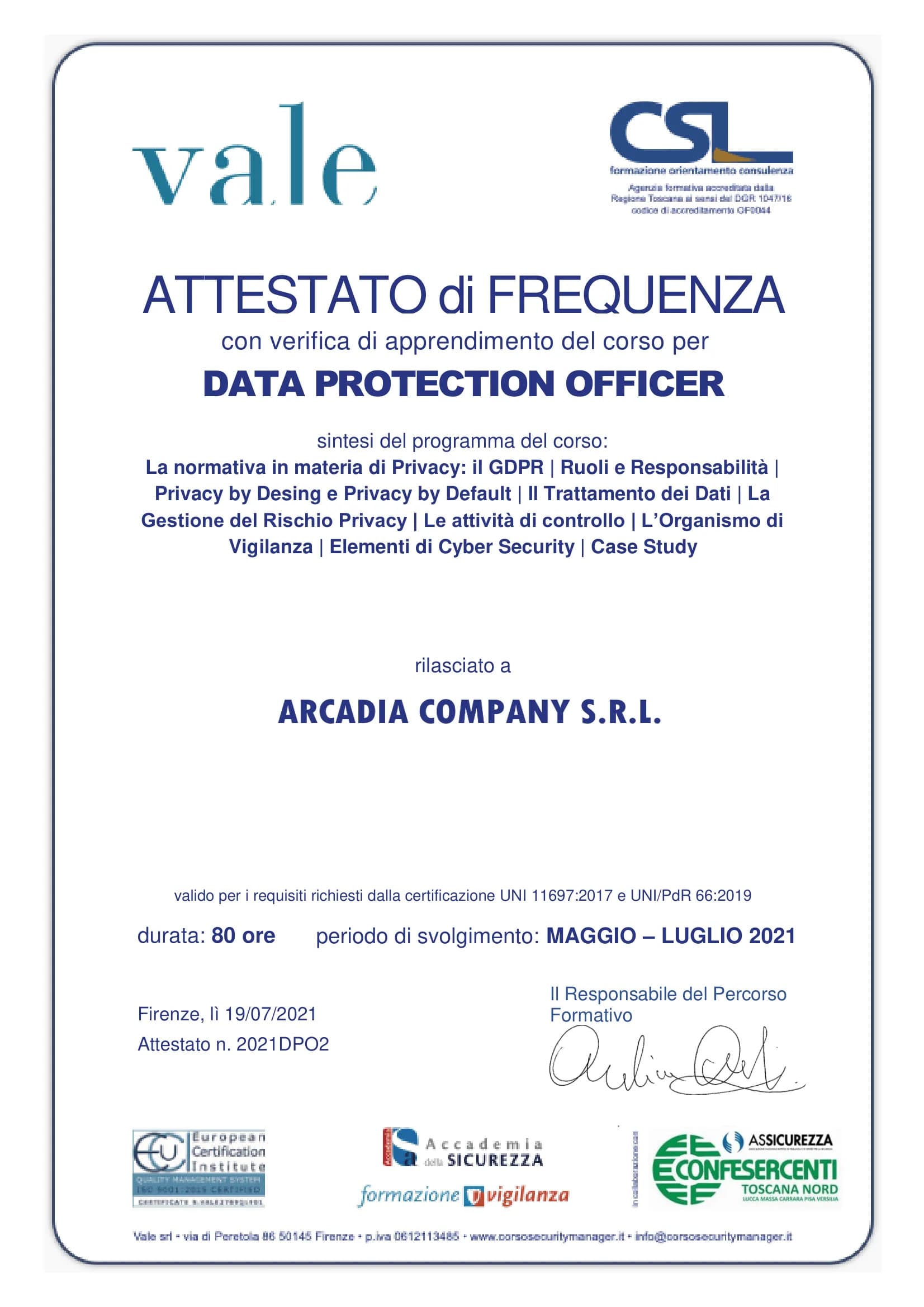 Licenza Prefettizia ex art. 134 TULPS — retro